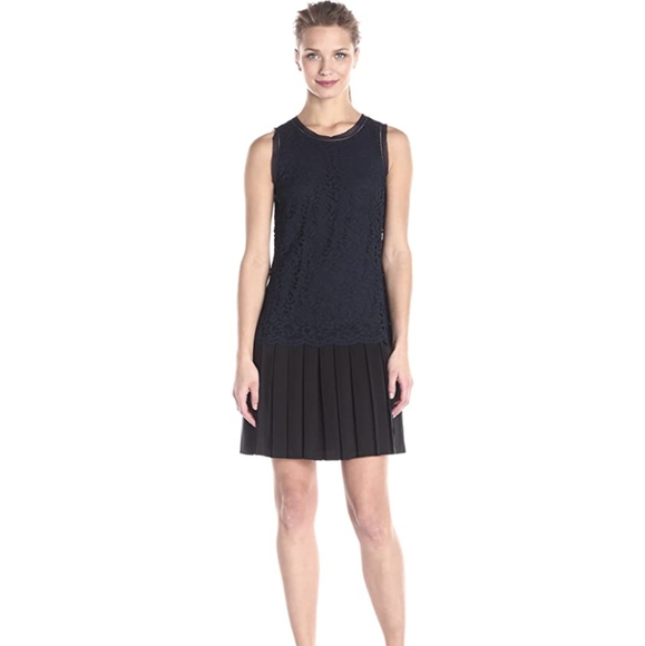 Rebecca Taylor Sleeveless Lace Miz Pleat Dress - Picture 3 of 16